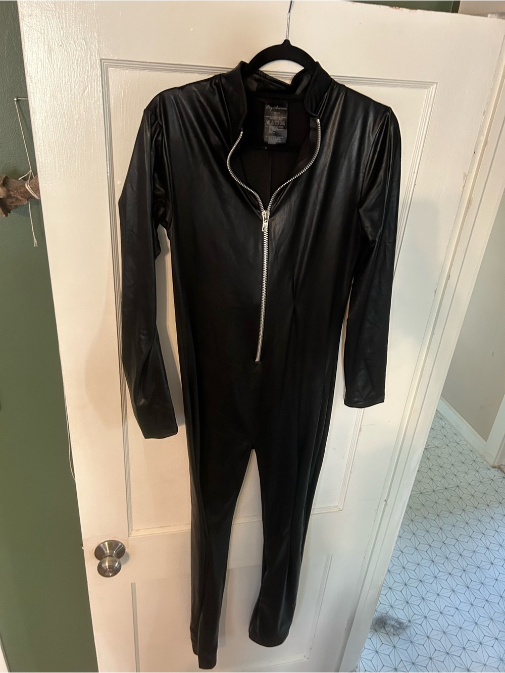Leg Avenue Black Lamé Zipper Front Catsuit Jumpsuit - Picture 5 of 7